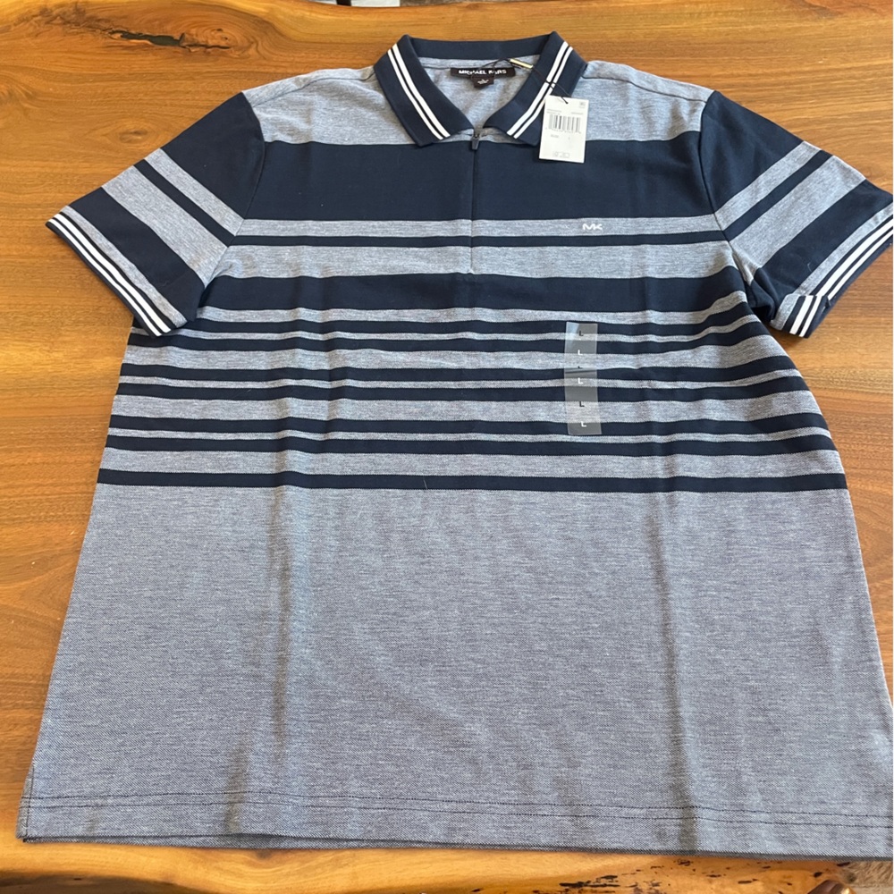 Michael Kors Stripe Birdseye Short-Sleeve Quarter- L - NWOT